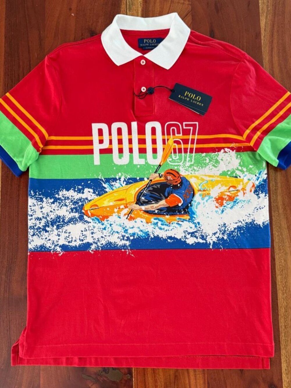 NWT POLO RALPH LAUREN KAYAK RAPIDS GRAPHIC EXPEDITION POLO 67 SHIRT M (L)